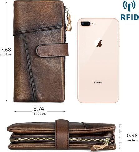 Women's RFID Blocking PU Long Wallet for Women Vintage Checkbook Wallets with RFID Blocking Card Holder in Kuwait