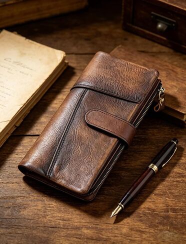 Women's RFID Blocking PU Long Wallet for Women Vintage Checkbook Wallets with RFID Blocking Card Holder in Kuwait