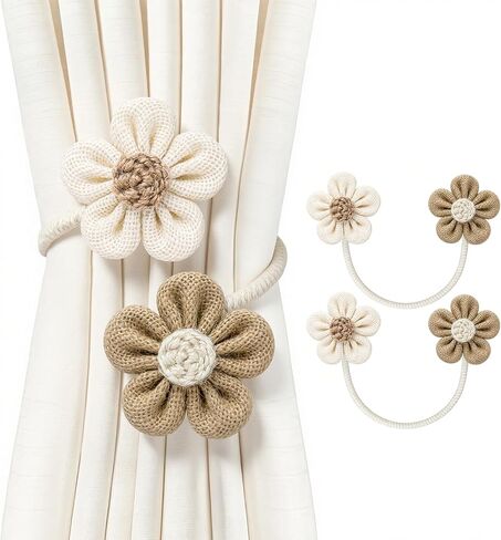 VIS'V Curtain Tiebacks, Twisted Boho Flower Curtain Holdbacks, Cream and Khaki, 2 Pcs in Saudi Arabia