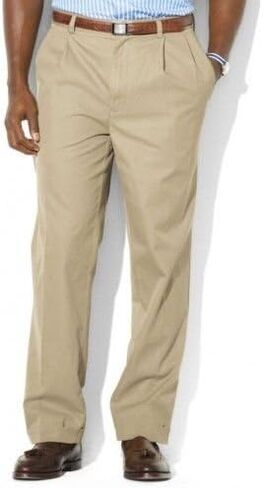 POLO RALPH LAUREN Men's Ethan Front Pleated Khaki Pants, Hudson Tan, 36 x 30 in Kuwait