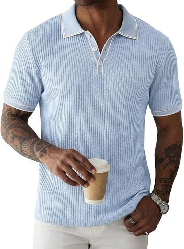 JMIERR Mens Short Sleeve Knit Polo Shirt Summer Casual Ribbed Texture Golf Polos T Shirts in Saudi Arabia