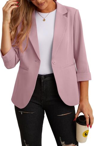 GRECERELLE Women's Blazers Lightweight 3/4 Sleeve Lapel Open Front Casual Suit Jacket Work Blazer with Pockets in Kuwait
