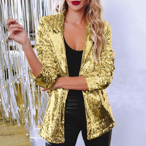 Sparkly Blazers for Women Open Front Long Sleeve Glitter Sequin Suit Jacket Shiny Wedding Night Out Clubwear in Kuwait