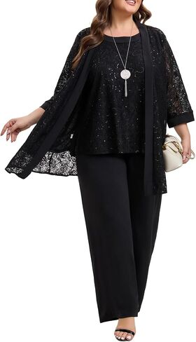 Elegant Plus Size Mother of The Bride Pant Suits 3 Piece with Lace Sequins Dressy Wedding Guest Outfit in Saudi Arabia