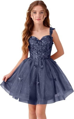 Tulle Homecoming Dress for Teens Short Lace Appliques Flower Girl Dresses A Line 3D Butterfly Girls Prom Dress in Saudi Arabia