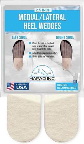 Hapad Wool Felt Heel Wedge Inserts for Pronation & Supination Correction (2 1/2" Wide)- Orthopedic Lateral & Medial Heel Wedges for Men & Women - Shoe Insoles with Adhesive Backing - Made in USA in Saudi Arabia