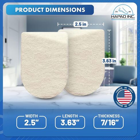 Hapad Wool Felt Heel Wedge Inserts for Pronation & Supination Correction (2 1/2" Wide)- Orthopedic Lateral & Medial Heel Wedges for Men & Women - Shoe Insoles with Adhesive Backing - Made in USA in Saudi Arabia