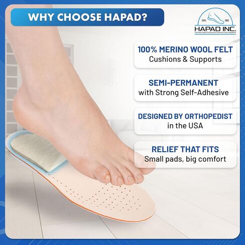 Hapad Wool Felt Heel Wedge Inserts for Pronation & Supination Correction (2 1/2" Wide)- Orthopedic Lateral & Medial Heel Wedges for Men & Women - Shoe Insoles with Adhesive Backing - Made in USA in Saudi Arabia