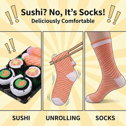Sushi Socks Gift Box, 3 or 5 Pairs Long Crew Socks, Funny Novelty Food Socks, Sock Gift Set for Men and Women in Saudi Arabia
