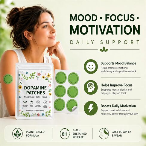 Dopamine Patches Extra Strength – Mood, Focus & Calm Support – No Pills, Easy Daily Wear – Stress Support Patch for Work, Relaxation & Balance in Kuwait