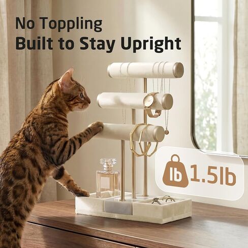 KES Natural Marble Bracelet Holder with Weighted Marble Base, 3 Tier Extra Stable Jewelry Holder Stand for Necklaces, Watches & Bracelet Display, T Bar Jewelry Organizer, Beige, JTR501-WH in Saudi Arabia