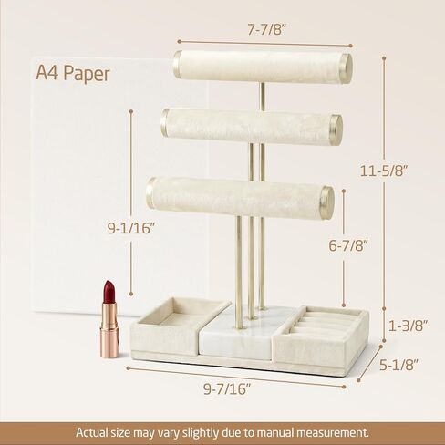 KES Natural Marble Bracelet Holder with Weighted Marble Base, 3 Tier Extra Stable Jewelry Holder Stand for Necklaces, Watches & Bracelet Display, T Bar Jewelry Organizer, Beige, JTR501-WH in Saudi Arabia