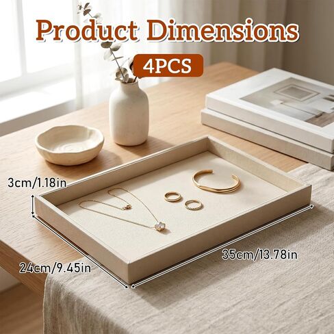 4 Pcs 13.8" L x 9.4" W Jewelry Display Trays Velvet Stackable Jewelry Tray Showcase Displays, Beige Velvet Blank Tray Holder, Necklace Bracelet Ring Showcase Display Empty Plate in Kuwait