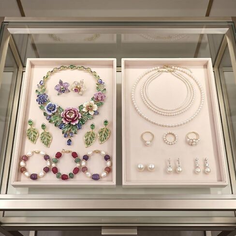 4 Pcs 13.8" L x 9.4" W Jewelry Display Trays Velvet Stackable Jewelry Tray Showcase Displays, Beige Velvet Blank Tray Holder, Necklace Bracelet Ring Showcase Display Empty Plate in Kuwait