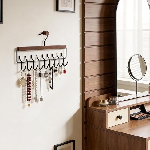 Wooden Jewelry Hanger 2-Pack, Hanging Jewelry Organizer with 16 Hooks, Tangle-Free Display for Necklace, Bracelet, Ring, Bangles, Perfect for Bathroom, Closet Door in Saudi Arabia