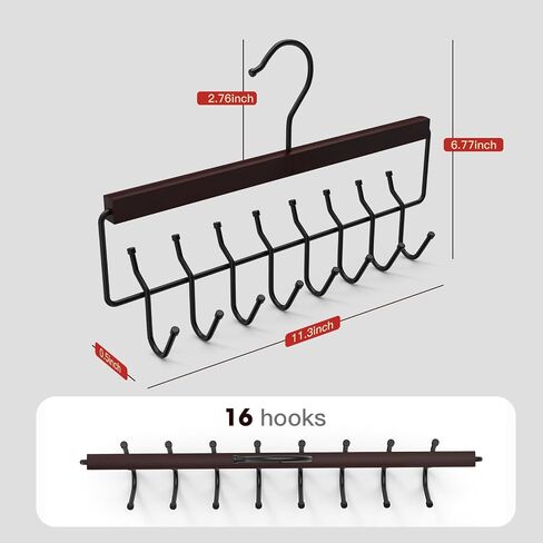 Wooden Jewelry Hanger 2-Pack, Hanging Jewelry Organizer with 16 Hooks, Tangle-Free Display for Necklace, Bracelet, Ring, Bangles, Perfect for Bathroom, Closet Door in Saudi Arabia