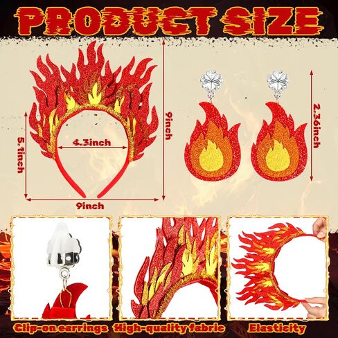 6 Pcs Flame Headband and Earring Set, Red and Yellow Fire Accessories for Halloween Carnival Party Photo Props in Kuwait
