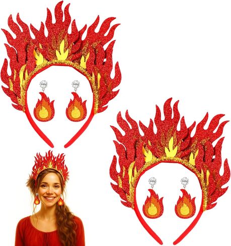 6 Pcs Flame Headband and Earring Set, Red and Yellow Fire Accessories for Halloween Carnival Party Photo Props in Kuwait