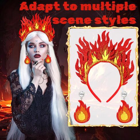 6 Pcs Flame Headband and Earring Set, Red and Yellow Fire Accessories for Halloween Carnival Party Photo Props in Kuwait