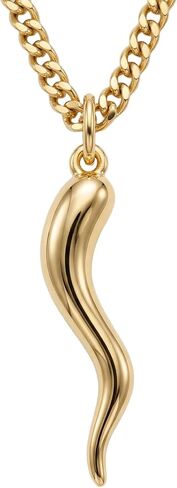 Italian Horn Necklace for Men Women 14K Gold Lucky Cornicello Talisman Pendant Amulet Jewelry Protection Gifts with 20"+2" Cuban Chain(With Gift Box) in Saudi Arabia