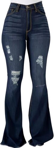 Bell Bottom Jeans for Women Ripped High Waisted Classic Flared Flare Jeans Ripped Distressed Denim Pants in Saudi Arabia