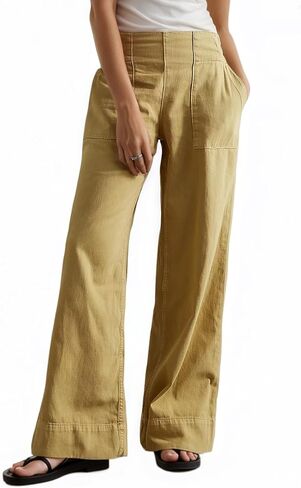 Womens Mid Rise Wide Leg Jeans Casual Baggy Pull-On Jeans Trendy Long Denim Pants with Pockets in Saudi Arabia