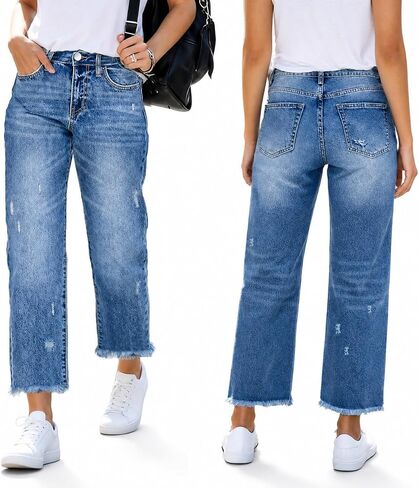 Plus Size Jeans for Women High Waist High Stretchy Wide Leg Capri Length Denim Jeans Pants in Kuwait