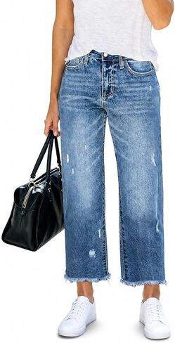 Plus Size Jeans for Women High Waist High Stretchy Wide Leg Capri Length Denim Jeans Pants in Kuwait