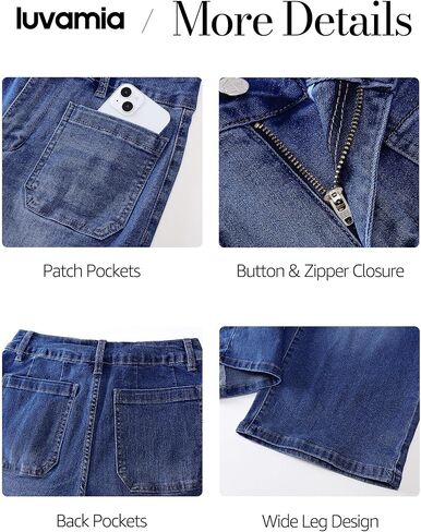 luvamia Capri Jeans for Women Wide Leg Trendy High Waisted Patch Pocket Loose Straight Casual Stretchy Denim Capri Pants in Kuwait