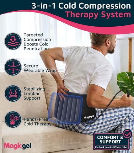 Magic Gel Back Compression Ice Pack - Hot & Cold Therapy Wrap with Air Pump for Deep Tissue Cold Penetration & Lumbar Support – Removable Flexible Gel Pack for Lower Back Pain, Sciatica & Surgery in Saudi Arabia