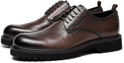 BEAU TODAY Men's Dress Shoes, Leather Lace Up Platform Oxford Shoes for Men, Comfortable Business Casual Formal Derby Shoes, Classic Vintage Lug Sole Block Heel Oxfords in Kuwait