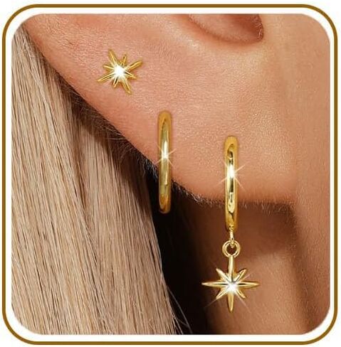 QUINBY Gold Hoop Earrings Set For Women,Cartilage Hoop Earrings Stack,14k Gold Hypoallergenic Hoop Earrings,3 Pairs Women Dangle Earrings Jewellery Set in Kuwait