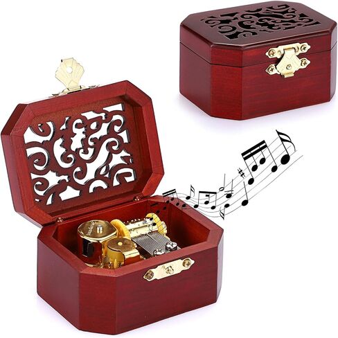 ELLDOO Vintage Music Box, Hollow Wood Carved Musical Box, Small Mechanism Wind Up Music Box Gift for Lover, Boyfriend, Girlfriend, Husband, Wife (Tune: Edelweiss) in Kuwait