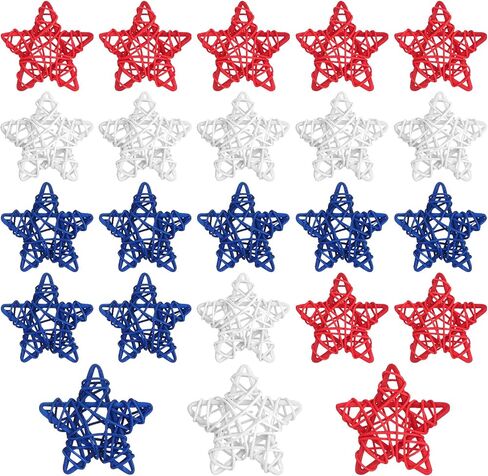 Jetec 24 Pcs 4th of July Red White Blue Stars Decoration 250th Anniversary Independence Day Patriotic Stars for Vase Bowl Filler Memorial Day Natural Rattan Decor for Table Home DIY Craft Ornament in Kuwait
