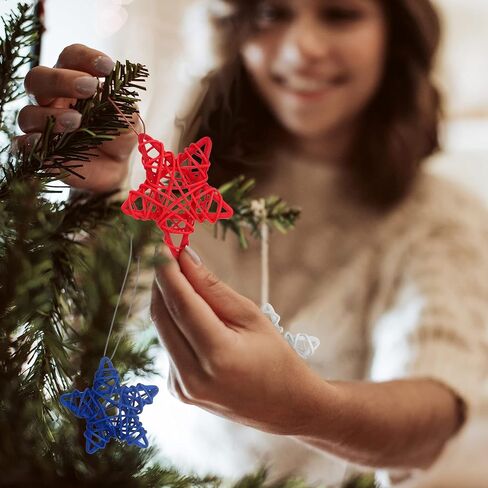 Jetec 24 Pcs 4th of July Red White Blue Stars Decoration 250th Anniversary Independence Day Patriotic Stars for Vase Bowl Filler Memorial Day Natural Rattan Decor for Table Home DIY Craft Ornament in Kuwait