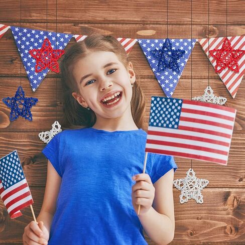 Jetec 24 Pcs 4th of July Red White Blue Stars Decoration 250th Anniversary Independence Day Patriotic Stars for Vase Bowl Filler Memorial Day Natural Rattan Decor for Table Home DIY Craft Ornament in Kuwait