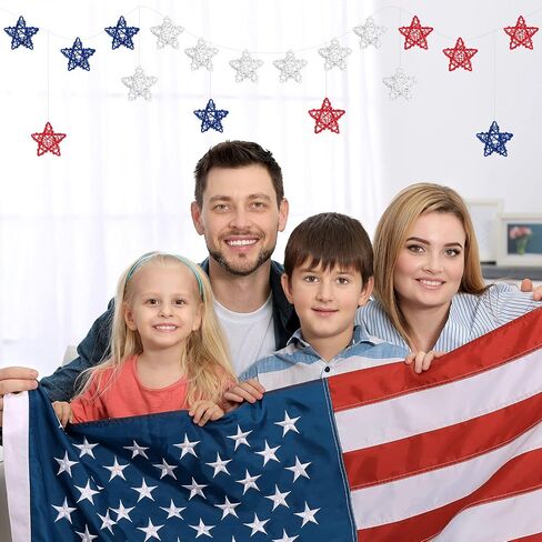 Jetec 24 Pcs 4th of July Red White Blue Stars Decoration 250th Anniversary Independence Day Patriotic Stars for Vase Bowl Filler Memorial Day Natural Rattan Decor for Table Home DIY Craft Ornament in Kuwait