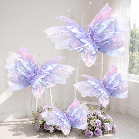 Yinder 4 قطع كبيرة من زخارف الفراشة الأرجوانية Mariposas Grandes Para Decoracion فراشة كبيرة ديكور حفلات الفراشات الحريرية ثلاثية الأبعاد للنساء لحفلات أعياد الميلاد وحفلات الزفاف وصور الدعائم الخلفية للديكور in Kuwait