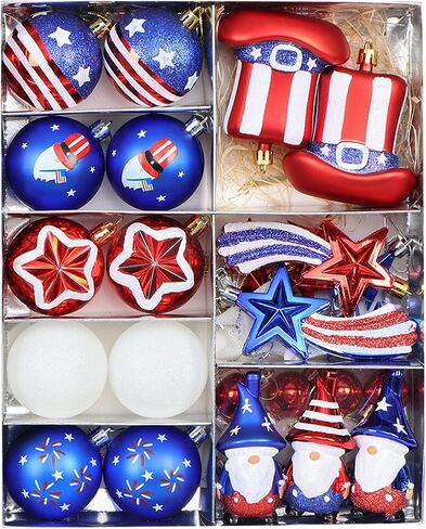 Patriotic Tree Decorations for 4th of July Independence Day Memorial Day, 41Pcs Red White Blue Hanging Ball Ornaments for USA 250th Anniversary in Saudi Arabia