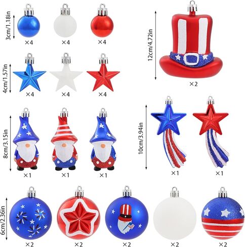 Patriotic Tree Decorations for 4th of July Independence Day Memorial Day, 41Pcs Red White Blue Hanging Ball Ornaments for USA 250th Anniversary in Saudi Arabia