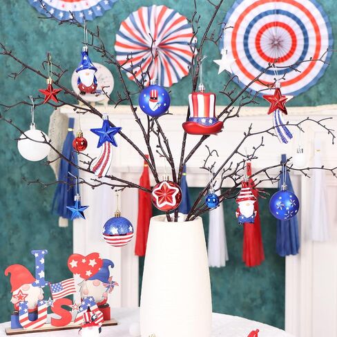 Patriotic Tree Decorations for 4th of July Independence Day Memorial Day, 41Pcs Red White Blue Hanging Ball Ornaments for USA 250th Anniversary in Saudi Arabia