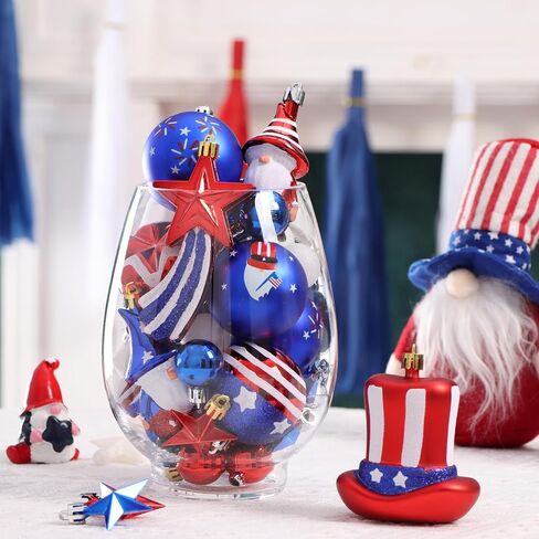Patriotic Tree Decorations for 4th of July Independence Day Memorial Day, 41Pcs Red White Blue Hanging Ball Ornaments for USA 250th Anniversary in Saudi Arabia