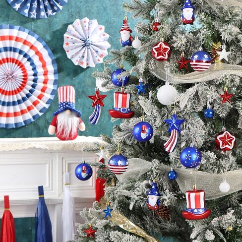 Patriotic Tree Decorations for 4th of July Independence Day Memorial Day, 41Pcs Red White Blue Hanging Ball Ornaments for USA 250th Anniversary in Saudi Arabia