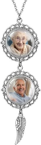 Custom Car Rearview Mirror Accessories with Picture Text Angel Charm,Personalized Car Photo Ornament,Memorial Gifts Bereavement Sympathy Gifts for Loss of Loved Ones in Saudi Arabia