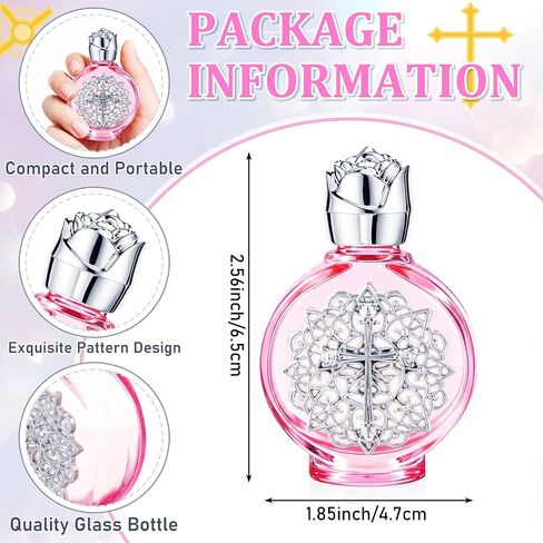 Yungyan 24 Pcs Glass Holy Water Bottles Baptism Favors for Guests Small Holy Water Containers with Golden Cross Emblem for Catholic Christian Church Wedding Baptism First Communion Gifts (Pink Silver) in Kuwait