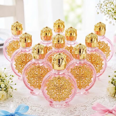 Yungyan 24 Pcs Glass Holy Water Bottles Baptism Favors for Guests Small Holy Water Containers with Golden Cross Emblem for Catholic Christian Church Wedding Baptism First Communion Gifts (Pink Silver) in Kuwait