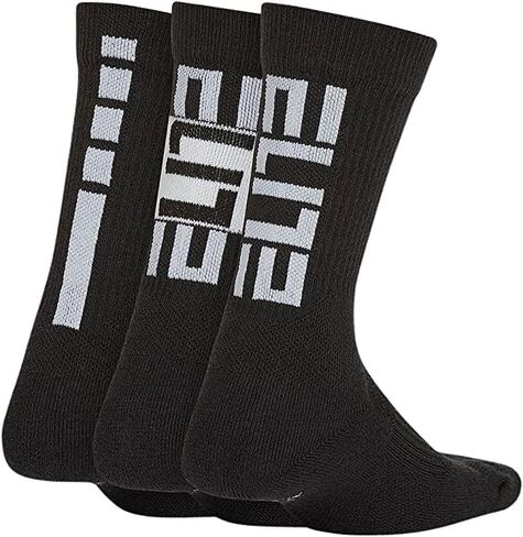 Nike Elite Crew Socks 3-Pair (Little Kid/Big Kid) Black/White SM (3 Little Kid - 5 Big Kid Shoe, 4-6 Women Shoe) in Kuwait