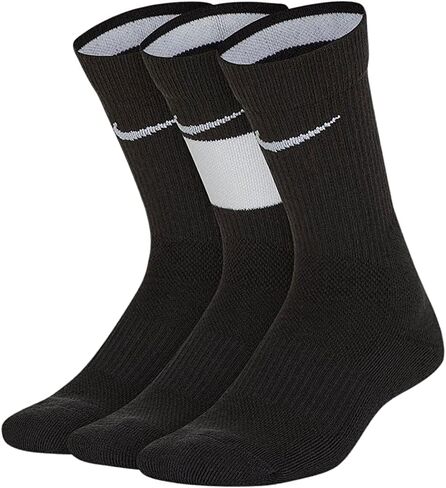 Nike Elite Crew Socks 3-Pair (Little Kid/Big Kid) Black/White SM (3 Little Kid - 5 Big Kid Shoe, 4-6 Women Shoe) in Kuwait