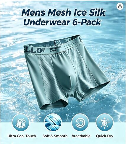 Mens Mesh Ice Silk Underwear 6-Pack Mens Boxer Briefs Ultra Cool Breathable Quick-Dry,Moisture Wicking No-Ride-Up in Kuwait