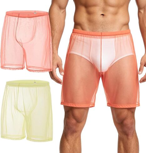 SUMABA Men's Mesh See Through Shorts Sexy Sheer Transparent Underwear Loose Lounge Breathable Boxer Trunks in Saudi Arabia